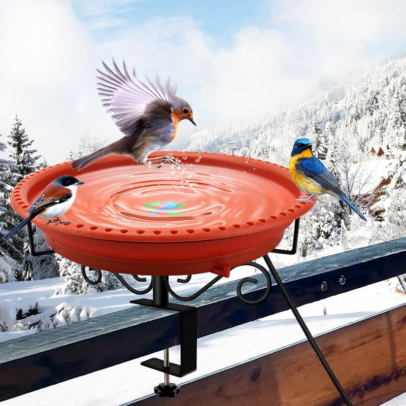 Lovppy Heated Bird Baths for Outdoors for Winter, 100W Heated Bird Bath Water Heater with Thermostatically Controlled, Heated Bird Bath for Deck Railing Outside Garden Patio Yard (Brown) - Image 1